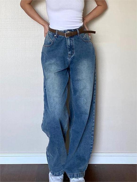 Blauwe vintage boyfriend jeans met vervaagd effect