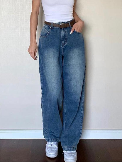 Blue Vintage Boyfriend Jeans with Faded Effect