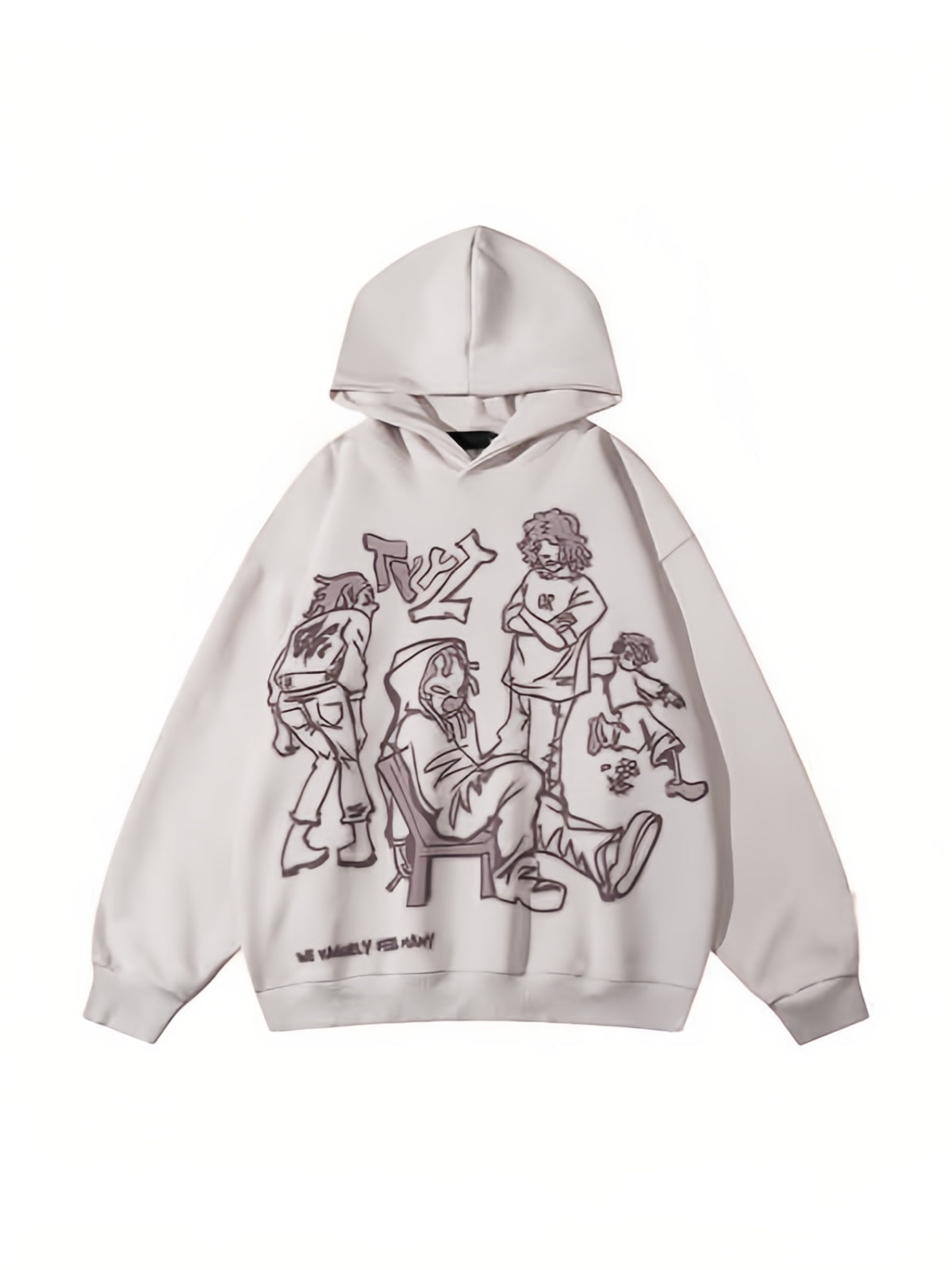 Oversized Hoodie with Hood and Graffiti Print