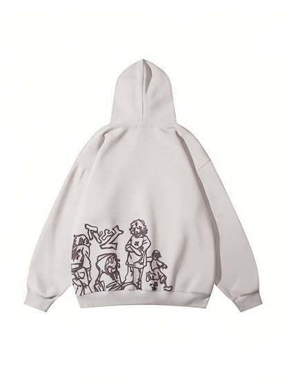 Oversized Hoodie with Hood and Graffiti Print