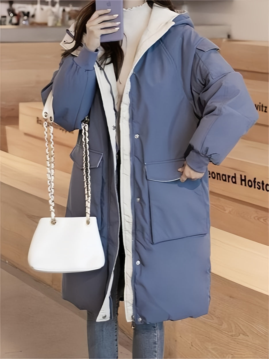 Classic Contrast Longline Padded Jacket with Hood