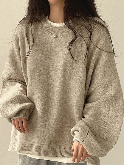 Vintage Solid Color Oversized Sweater with Split Hem