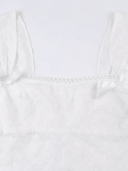 Vintage White Embroidered Tank Top with Bow Lace