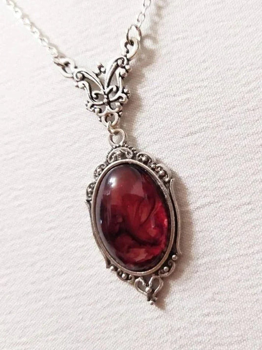 Gothic Red Vintage Oval Stone Pendant