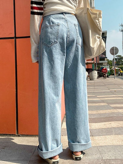Baggy Boyfriend Basic-jeans met hoge taille