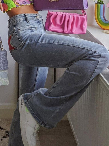 Flare-jeans met sterpatch op de rug