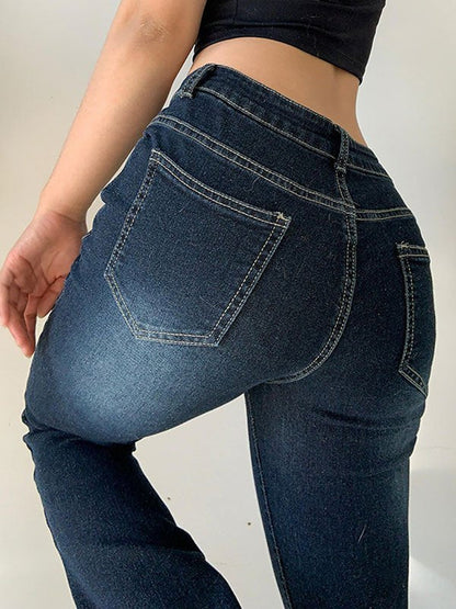 Vintage flare-jeans met verwassen effect en lage taille