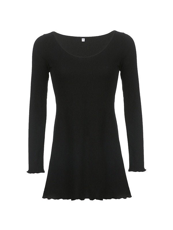 Black Knit Mini Dress with Long Sleeves
