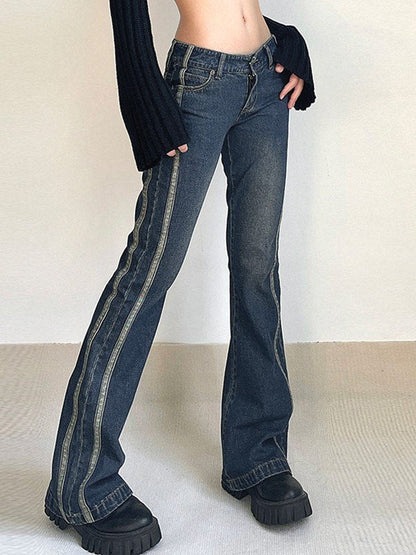 Vintage Flare Jeans with Stripes Design