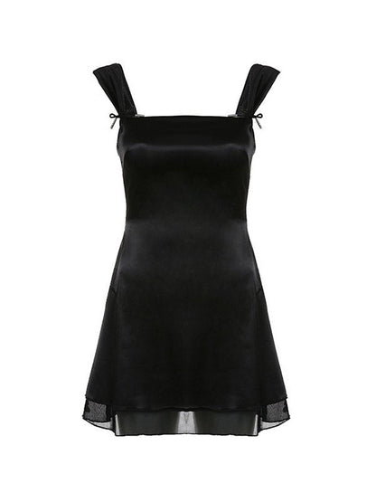 Sleeveless Black Reversible Mini Dress with Straps Detail