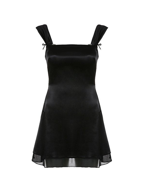 Mouwloze zwarte omkeerbare mini-jurk met bandjes detail