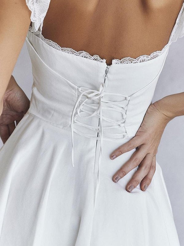 White Mini Dress with Lace Trim