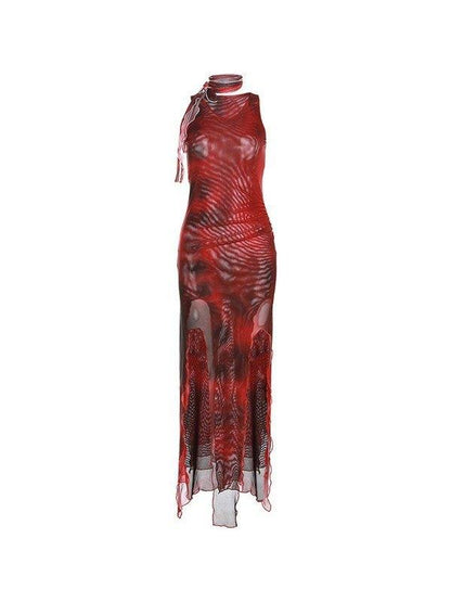 Rode mesh bodycon maxi-jurk met split