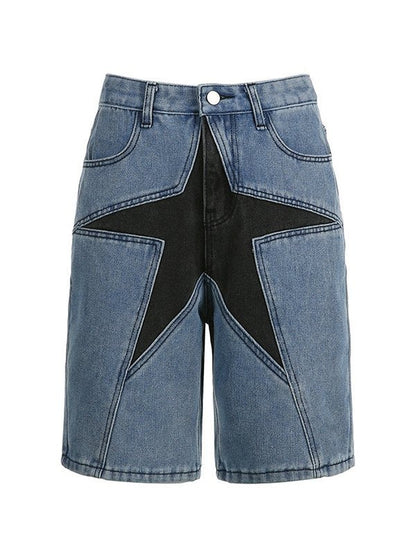 Denim Shorts with Five-Pointed Star