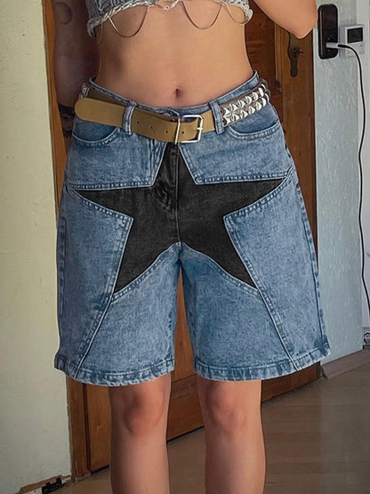 Denim Shorts with Five-Pointed Star