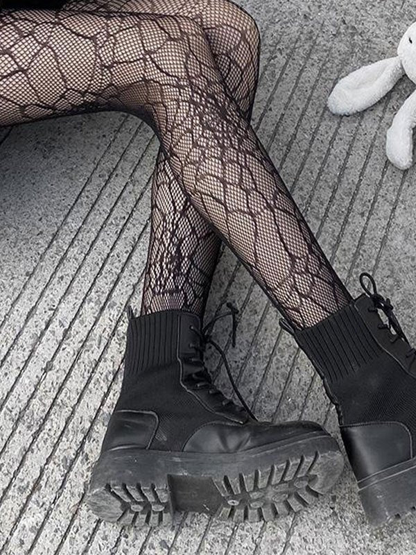 Fishnet Tights with Spider Web Pattern