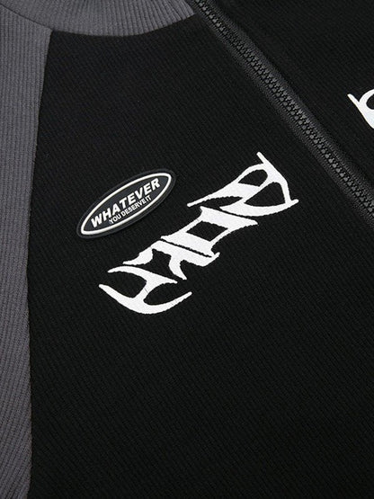 Black Long Sleeve Moto Crop Top with Zip