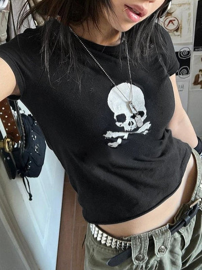 Zwart T-shirt met korte mouwen en Skull-logo
