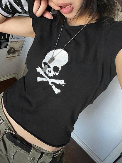 Black Short Sleeve T-Shirt with Skull Logo
