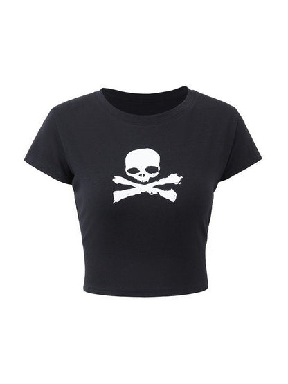 T-shirt noir à manches courtes avec logo tête de mort