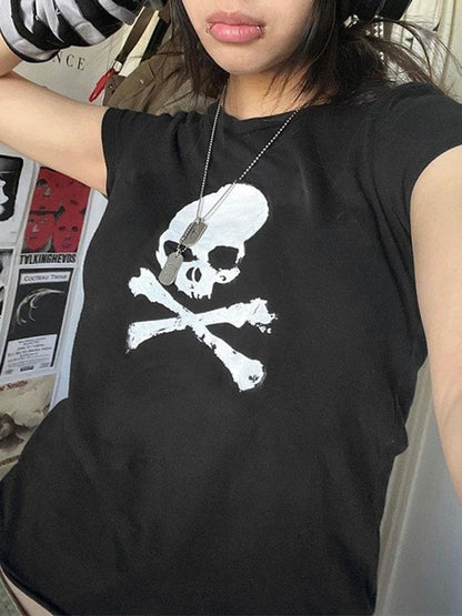 T-shirt noir à manches courtes avec logo tête de mort