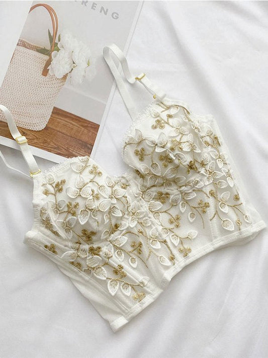 White Vintage Bustier Corset with Floral Lace