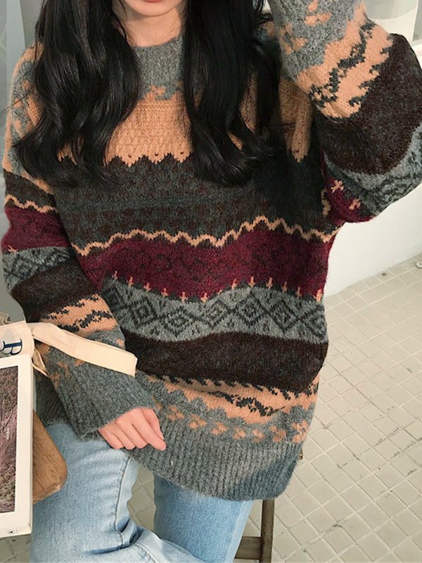 Vintage Oversize Jacquard Sweater