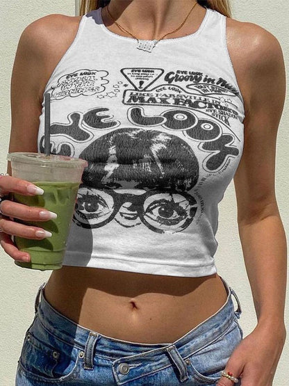 Crop Tank Top with Eye Look Graphic