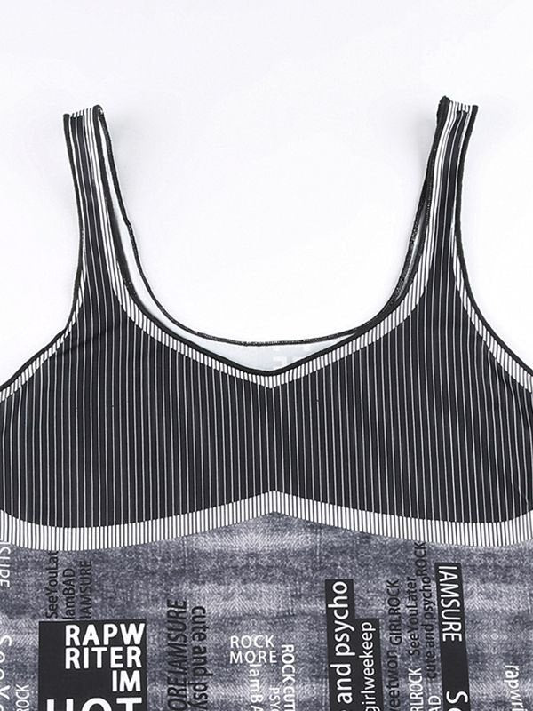 Tank Top with Contrast Stripes and Letters