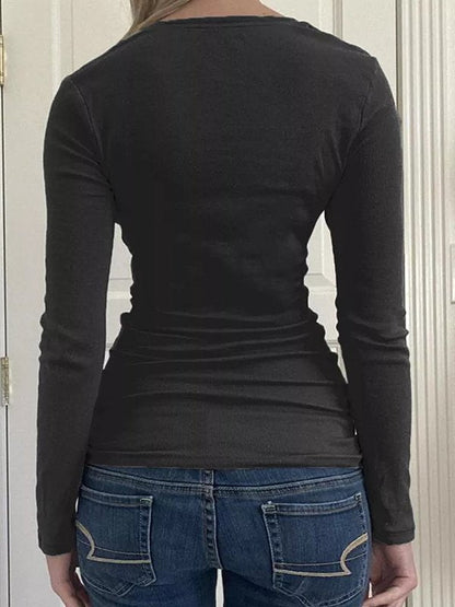 Black Long Sleeve Knit Top with Lace Detail