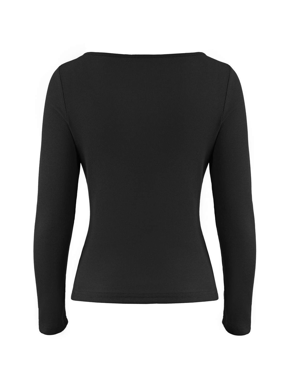 Black Long Sleeve Knit Top with Lace Detail