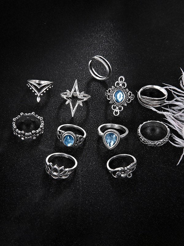 11 Pieces Vintage Ring Set with Different Patterns