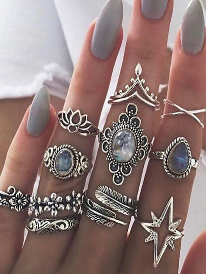 11 Pieces Vintage Ring Set with Different Patterns