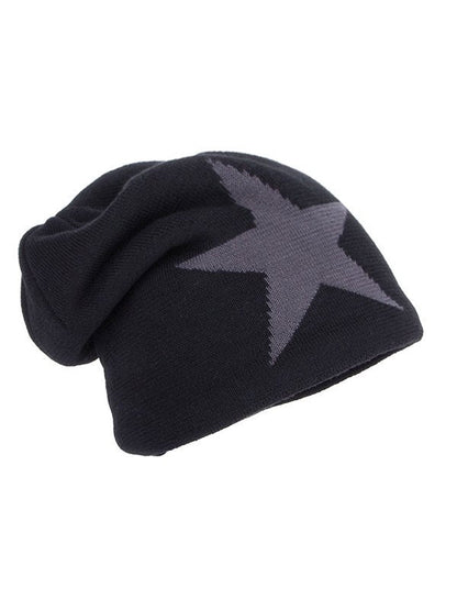 Warm Fleece Beanie Hat with Vintage Star