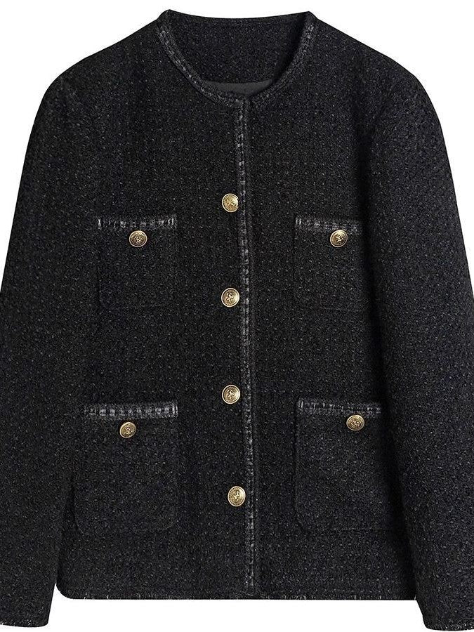 Black Vintage Tweed Button Front Jacket