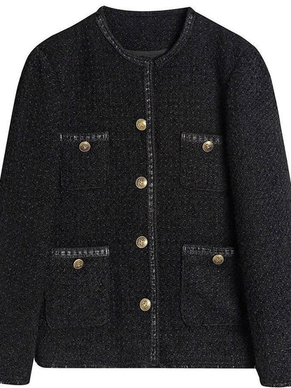 Black Vintage Tweed Button Front Jacket