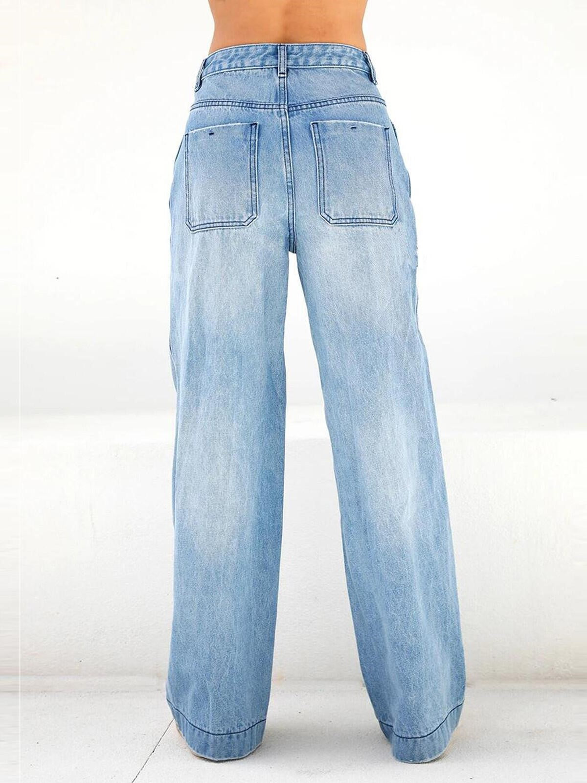 Vintage Blue Washed Effect Versatile Boyfriend Jeans