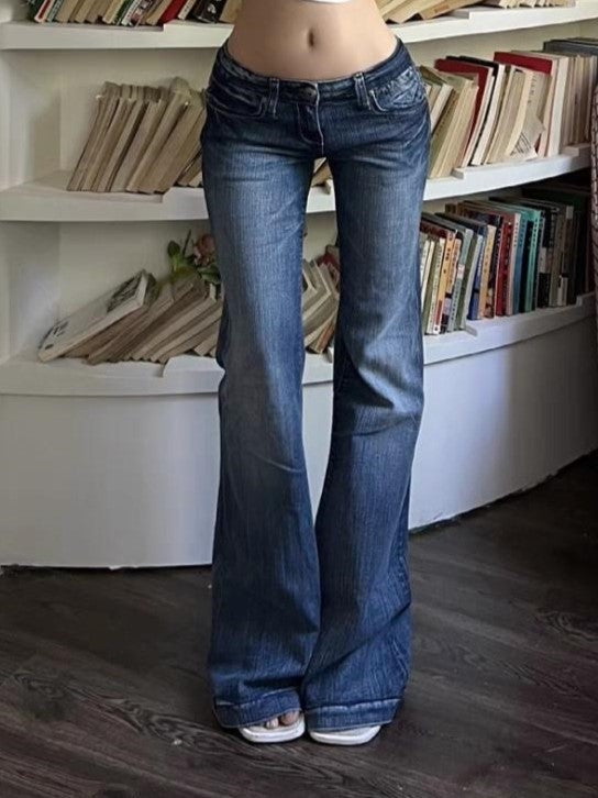 Y2K Blue Washed Effect Low Waist Flare Jeans