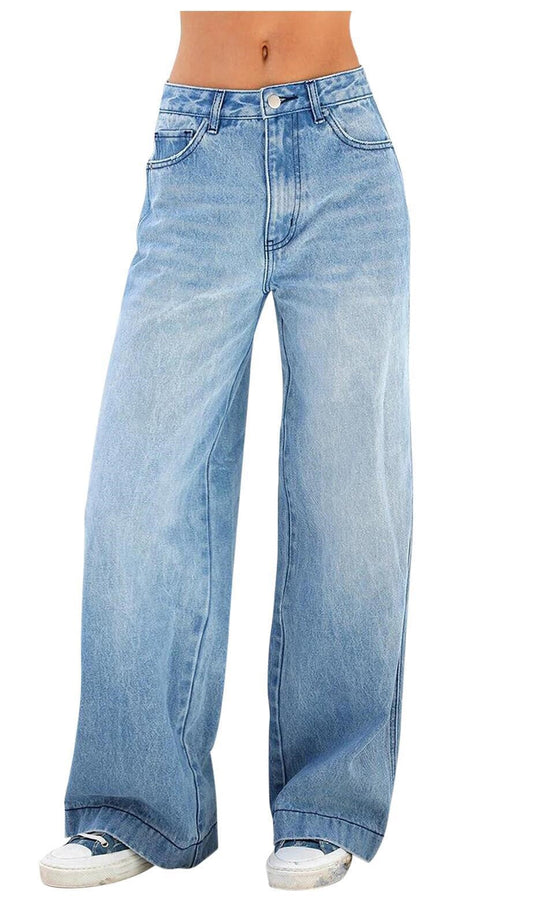 Vintage blauwe gewassen effect veelzijdige boyfriend jeans
