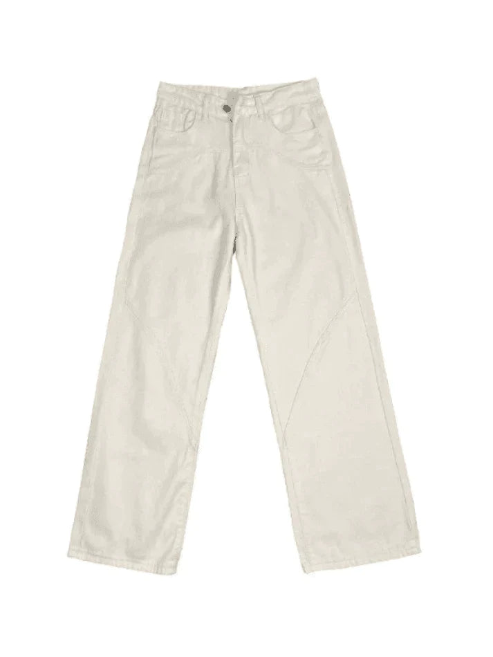White Vintage Straight Leg Baggy Boyfriend Jeans with Splice
