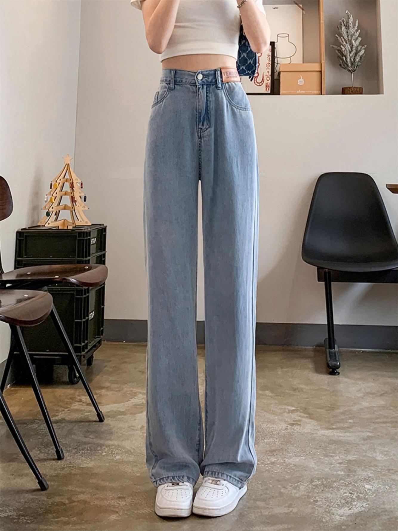 Basic Baggy Summer Cooling Jeans with High Waist