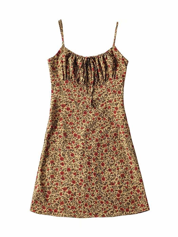 Slip Mini Dress with Lace and Floral Print