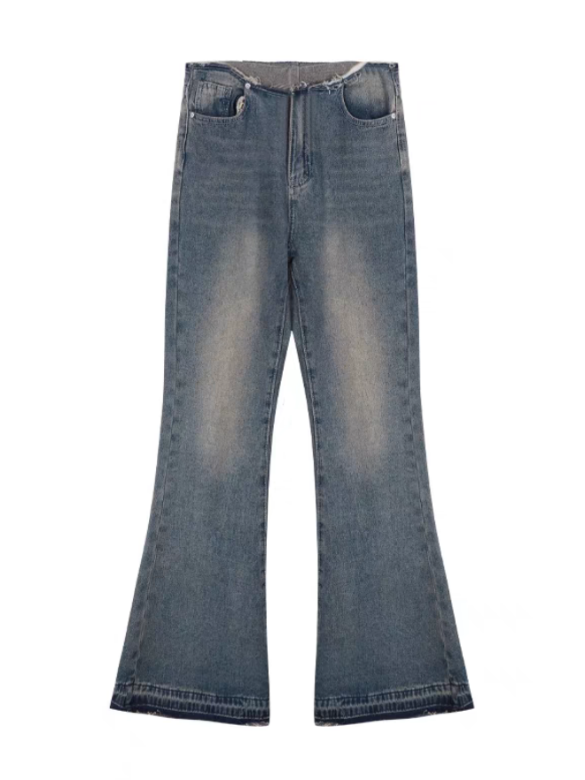 Vintage Distressed Washed Low Waist Flare Jeans